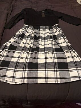 Black & White Plaid Circle Dress - Women's Classic Dress with Solid Black Top